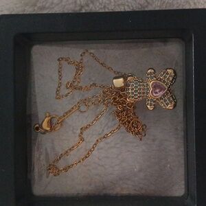Gold and Pink Teddy Bear Pendant Necklace